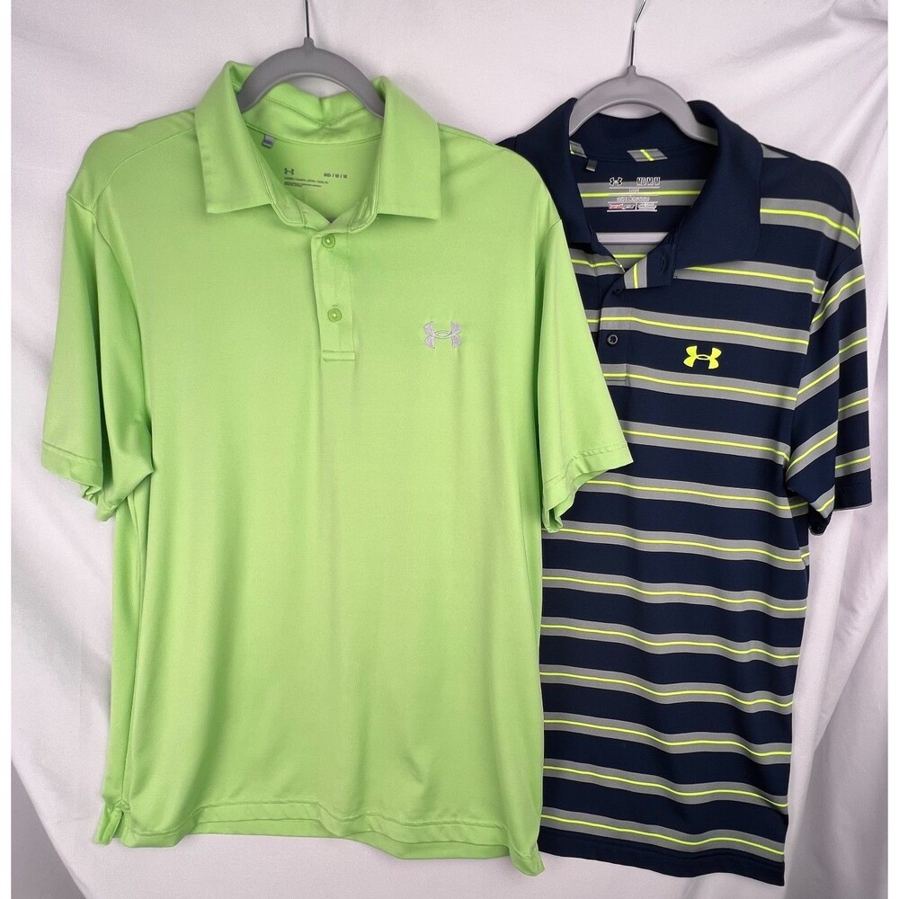 Under Armour Polo Shirt BUNSWL Men's Medium Green Navy Golf Performance 2-Pack